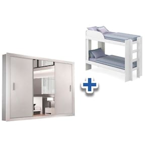 Colchão Pérola Polar (2Un) + Guarda Roupa Veneza Luxo + Beliche Bia Branco