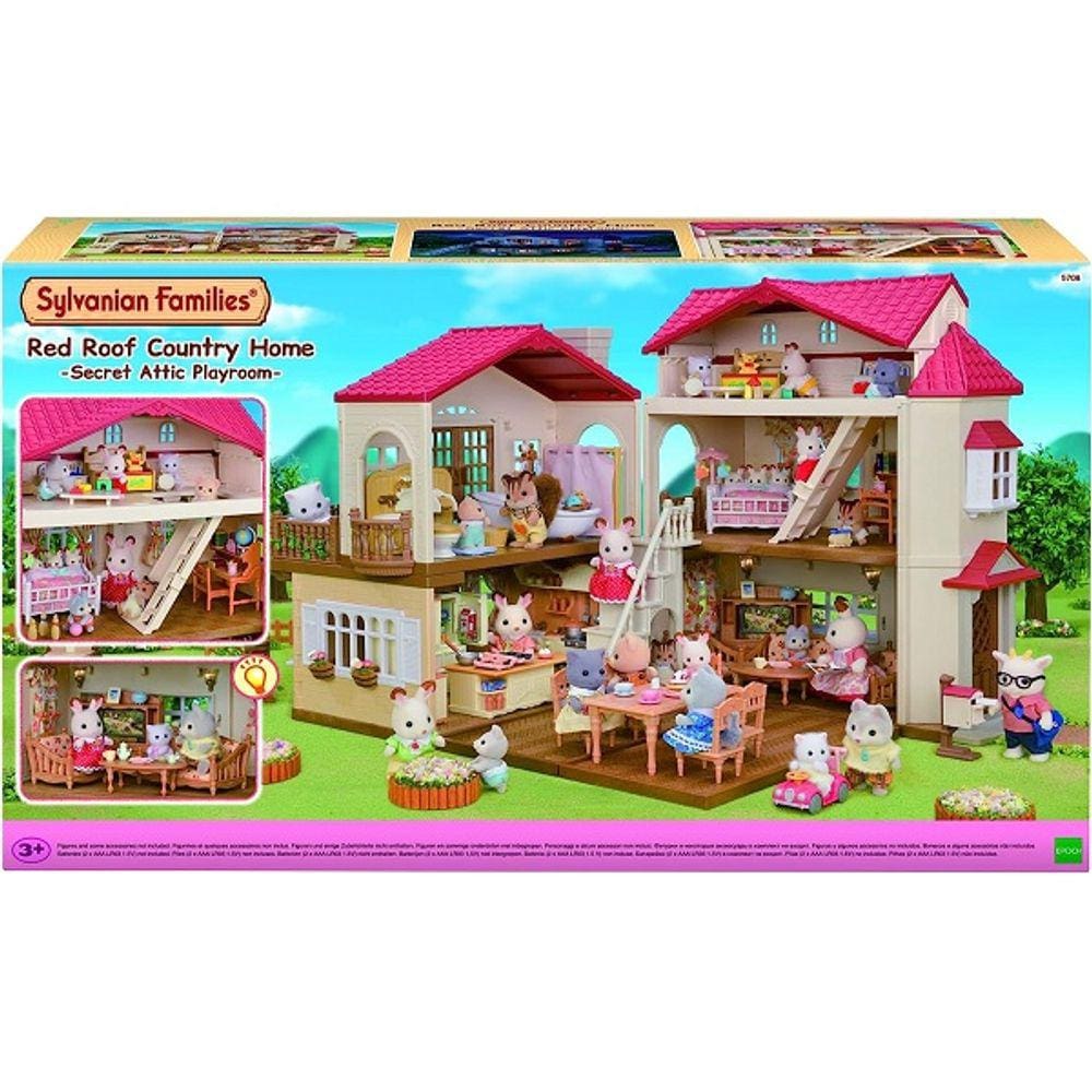 Sylvanian Families Casa Telhado Vermelho com Luzes Sotao Secreto EPOCH Magia