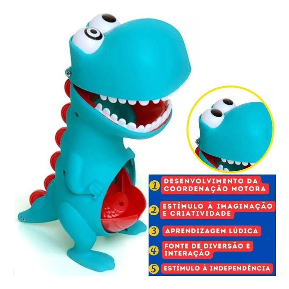 Brinquedo Didático Para Bebê Dino Papa Tudo Com Comidinhas 26cm Mexe Olhos E Abre Barriguinha