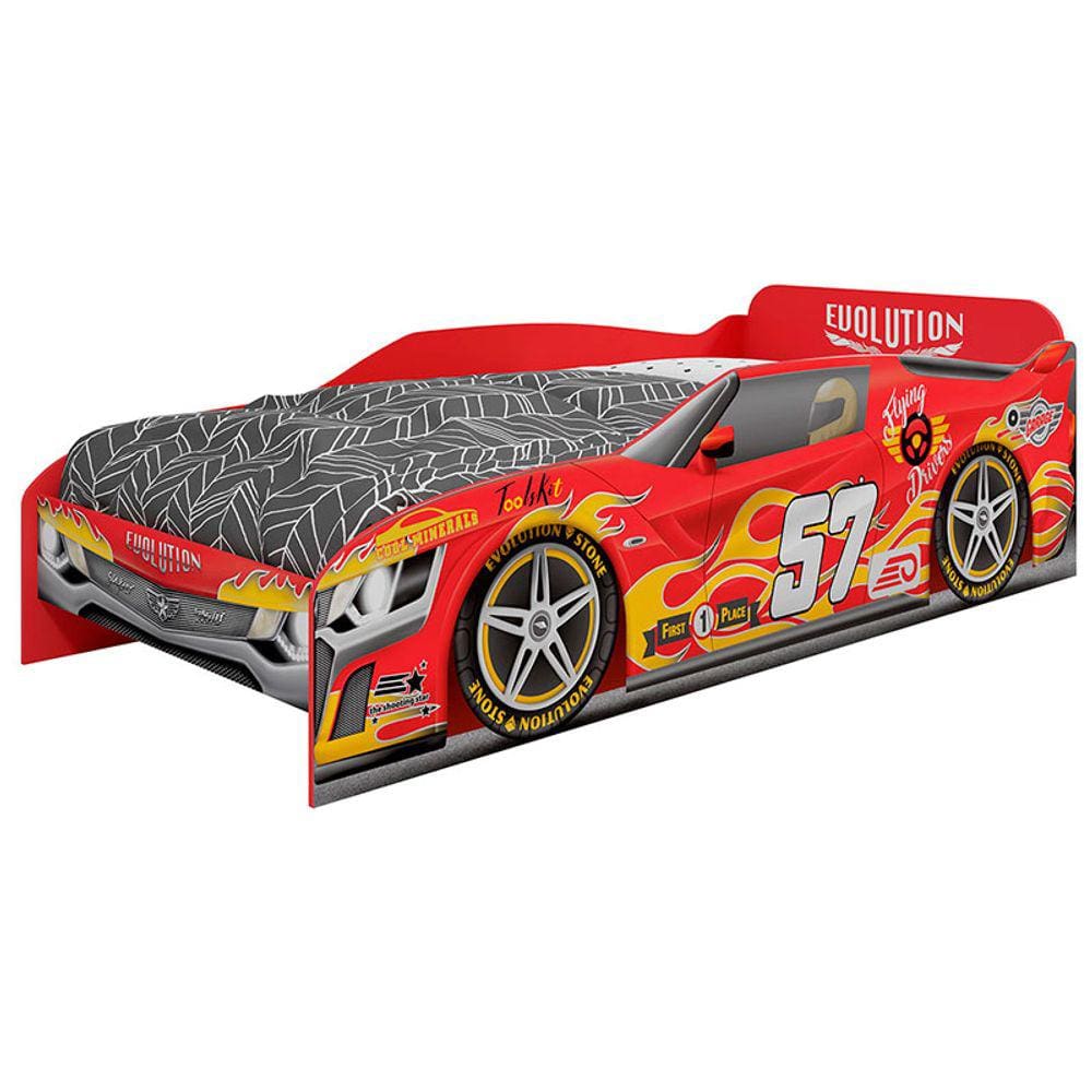 Cama Infantil Menino Evolution Car 100% MDF Cor Vermelho - Móveis Estrela Baby