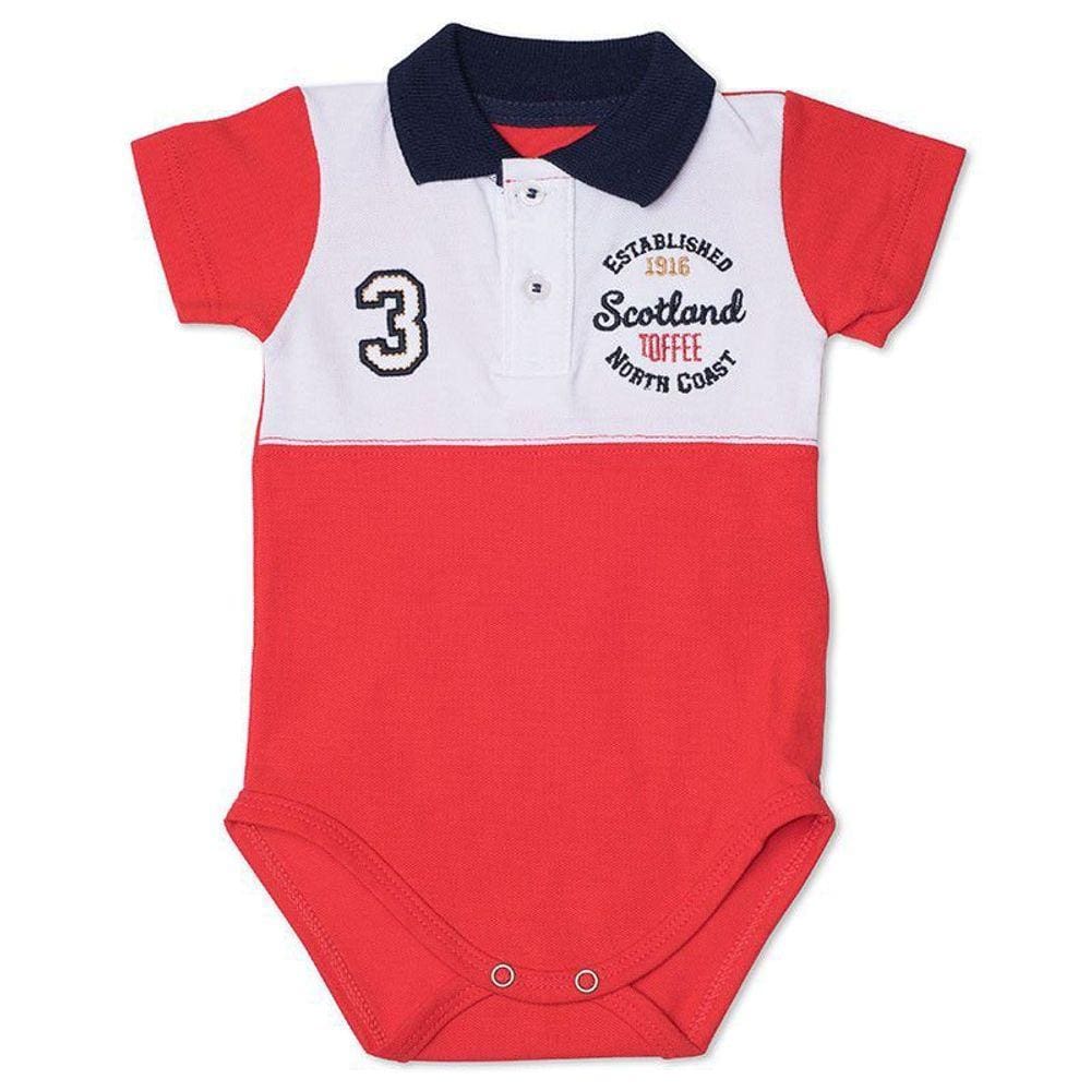 Body Infantil Gola Polo com Recorte Toffee Cor Vermelho - Nº3 a 6 meses