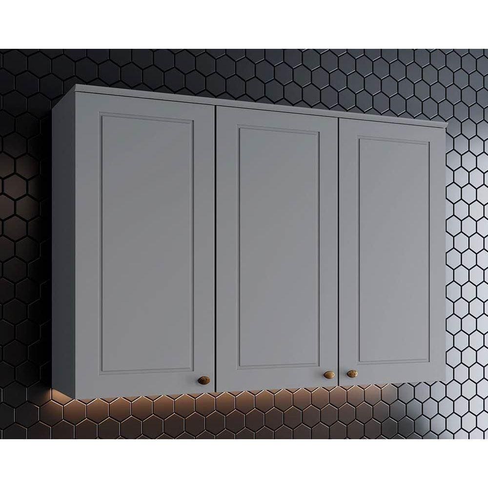 Armário Aéreo P/ Cozinha Americana C/ 3 Portas 120cm Cinza - Henn