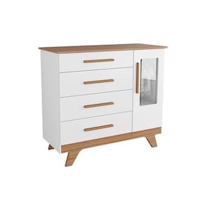 Cômoda Infantil Retrô C/ 1 Porta Cristal E 4 Gavetas Branco/carvalho - Peroba