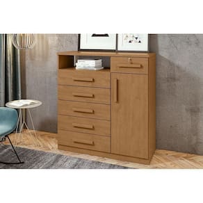 Cômoda De Quarto Da Vinci New C/ 1 Porta 1 Nicho E 6 Gavetas Rovere/amêndoa - Lopas