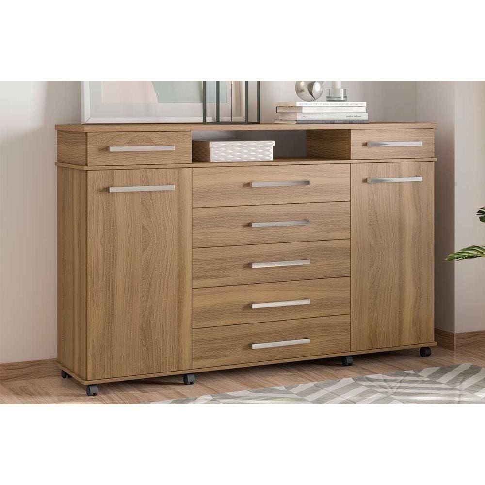 Cômoda De Quarto London C/ 2 Portas E 7 Gavetas Amêndola Touch - Demóbile