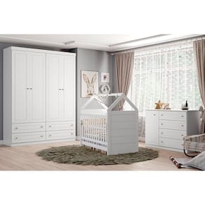 Quarto Infantil Completo Americano 3 Peças (1 Guarda Roupa + 1 Berço + 1 Cômoda) Qi01 Branco Henn
