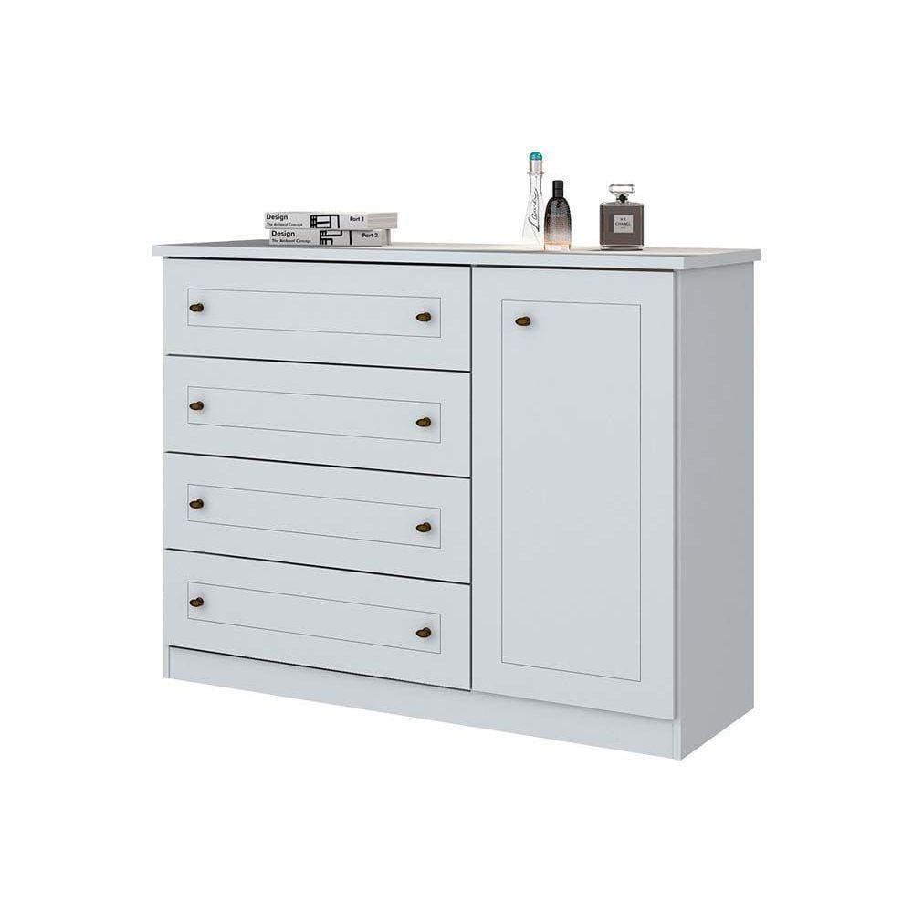 Cômoda Solteiro Americana C/ 1 Porta E 4 Gavetas Branco - Henn