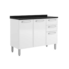 Gabinete De Cozinha Modulado Evidence 7124 3 Portas E 2 Gavetas C/tampo Branco - Bertolini
