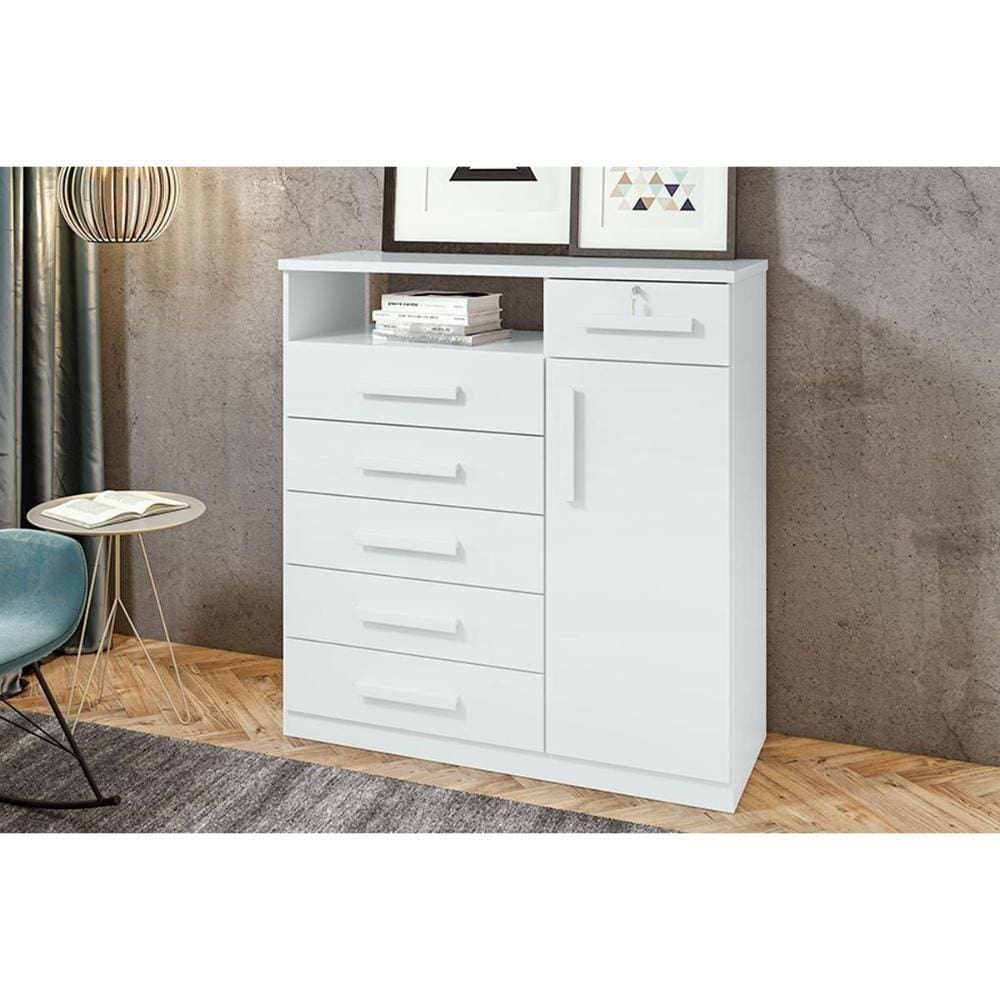 Cômoda Infantil Da Vinci New C/ 1 Porta 1 Nicho E 6 Gavetas Branco - Lopas