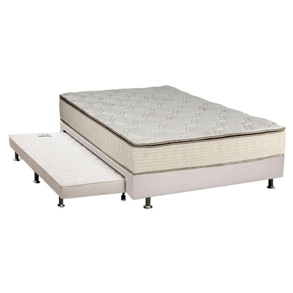 Cama Box C/Auxiliar Casal: Colchão Luckspuma Bonnel Montreal Spring + Base Branco(138X188)