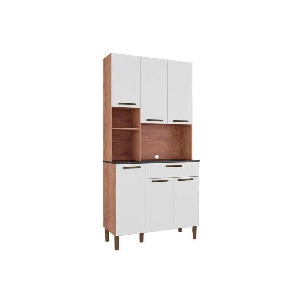 Kit De Cozinha Compacta Tannat Gold C/ 6 Portas E 1 Gaveta Castanho/branco - Ronipa