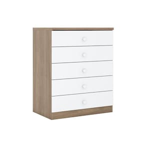 Cômoda De Quarto Bala Menta C/ 5 Gavetas Rústico/branco - Henn