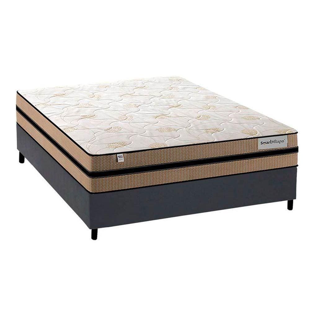 Cama Box Casal: Colchão Molas Masterpocket Ensacadas Plumatex Smart Milano + Base Cinza(138X188)