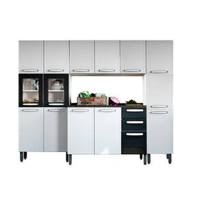 Kit De Cozinha Completa 4 Peças Evidence (1 Armário + 1 Balcão + 2 Paneleiros) C4p53 Branco/preto