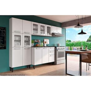 Kit De Cozinha Completa 4 Peças Gourmet (2 Armários + 1 Balcão + 1 Paneleiro) C4p65 Branco