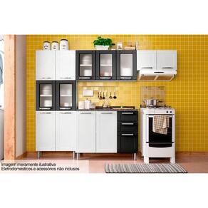 Cozinha Modulada Completa Múltipla 4 Peças (2 Armários + 1 Balcão + 1 Paneleiro) C4p75 Branco/preto