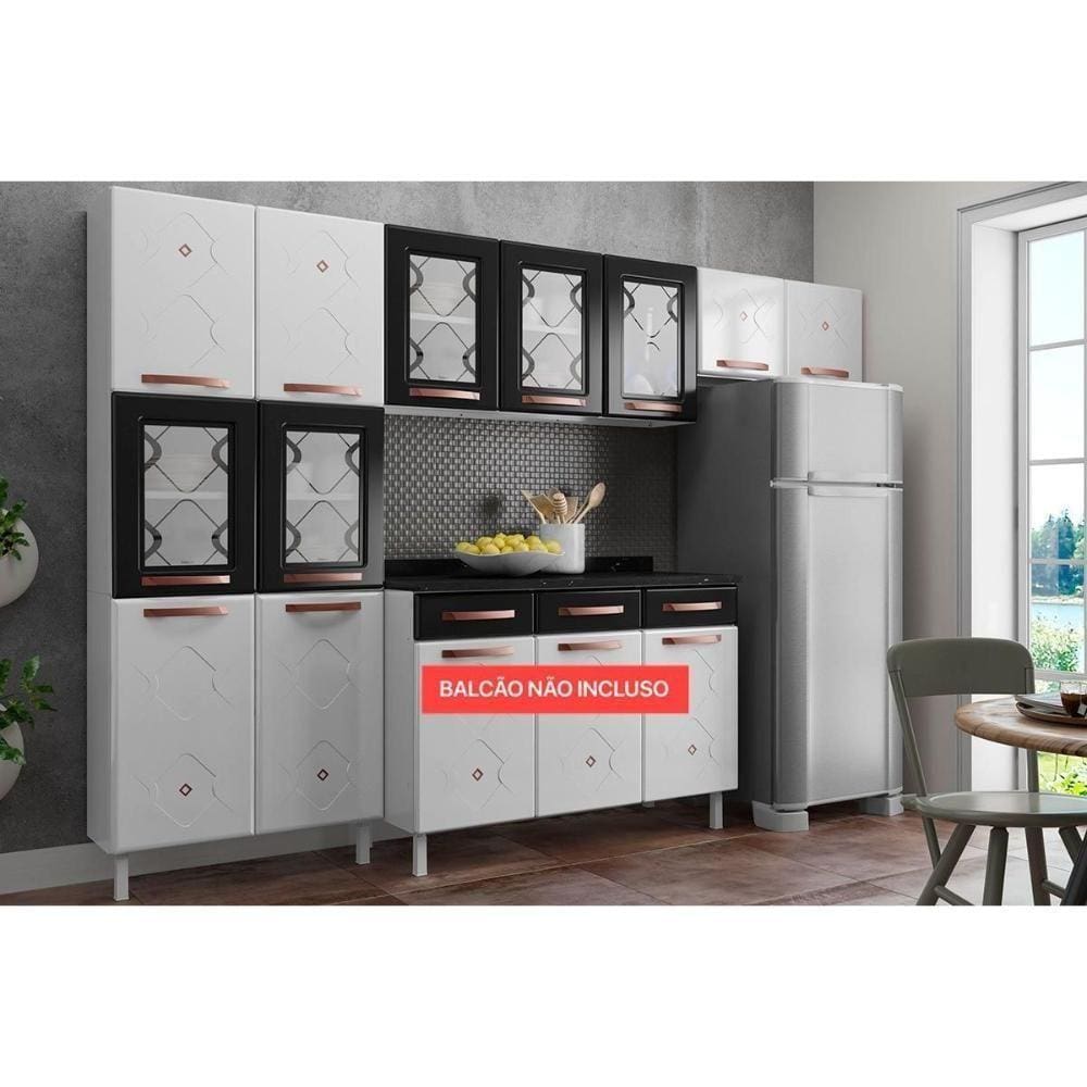 Cozinha Modulada Telasul Mirage New 3 Peças (2 Armários + 1 Paneleiro) Cpt115 Branco/preto