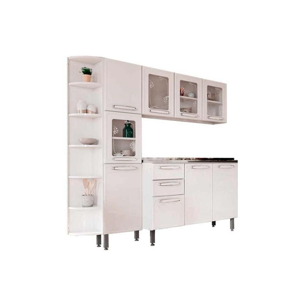 Cozinha Modulada Completa 4 Peças (1 Armário + 1 Balcão + 1 Paneleiro + 1 Complemento) C4p44 Branco