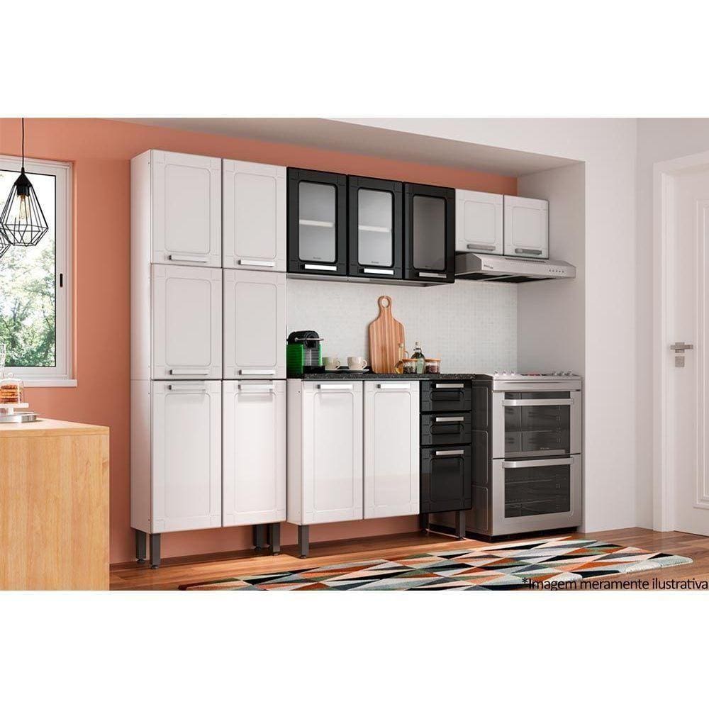 Kit De Cozinha Modulada 4 Peças Múltipla (2 Armários + 1 Balcão + 1 Paneleiro) C4p78 Branco/preto