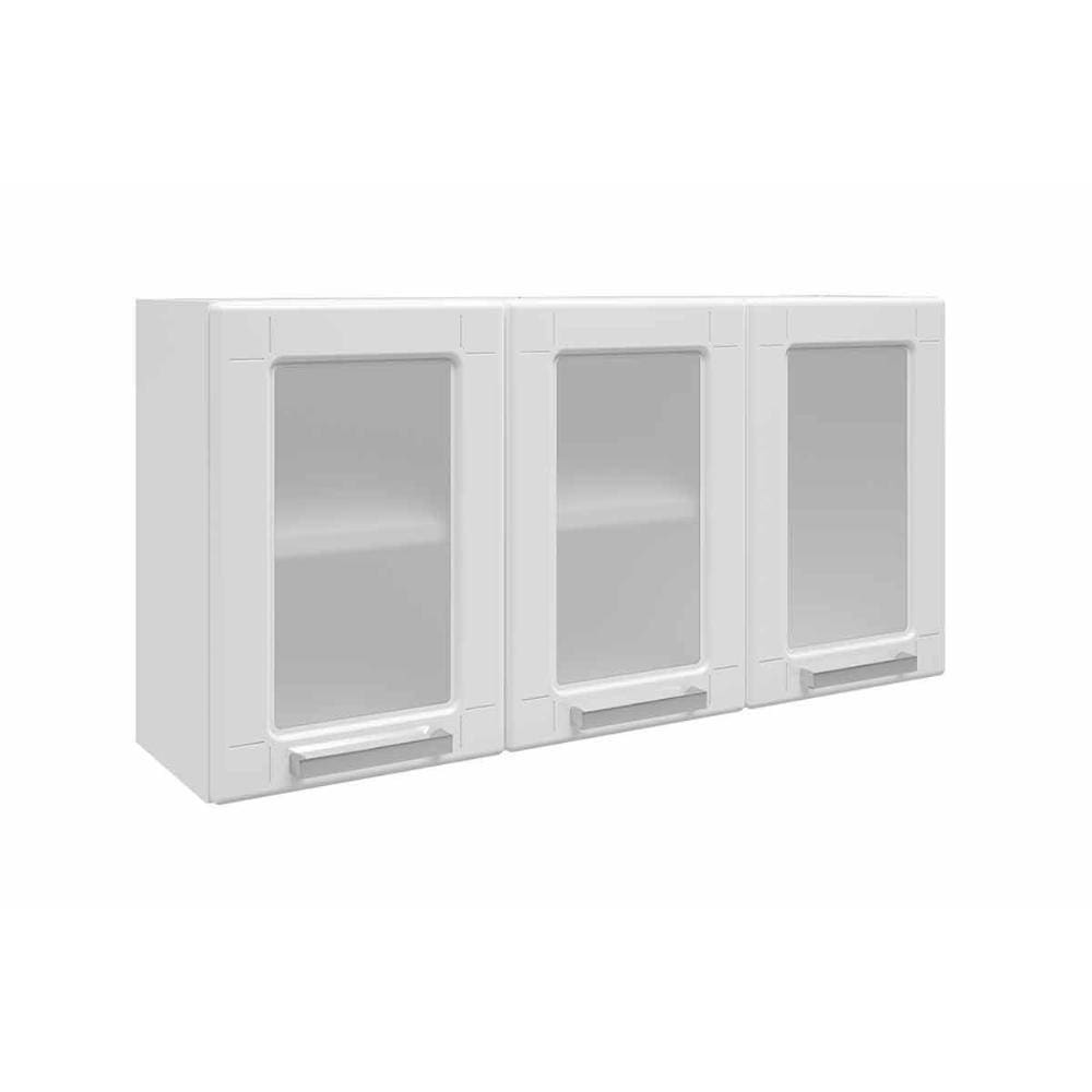 Armário Aéreo P/ Cozinha Múltipla 6010 3 Portas C/vidro 105cm Branco - Bertolini