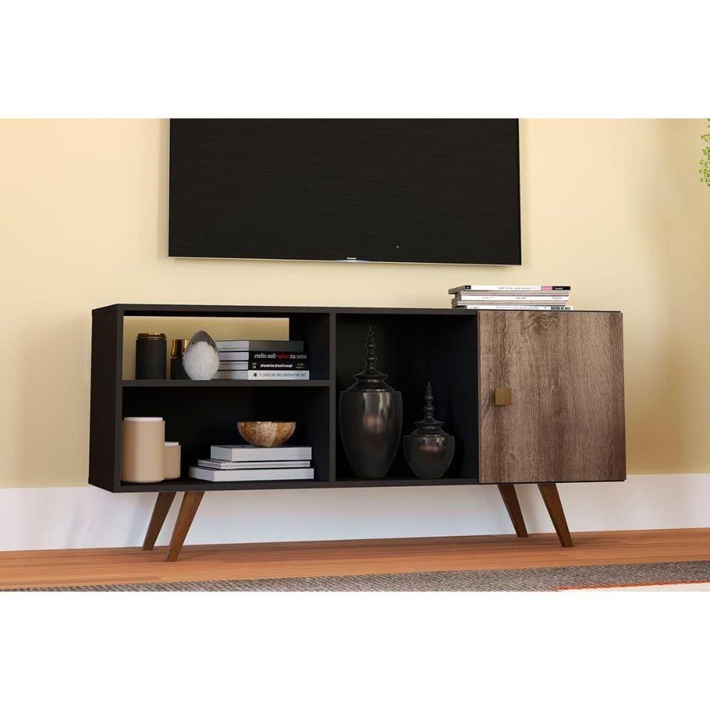 Rack Para Tv Rt3014 Até 47 Polegadas C/ 1 Porta Preto/rustico - Movelbento