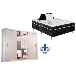 Cama Box Conjugada Casal Ortobom Union + Guarda Roupa Veneza Luxo Branco