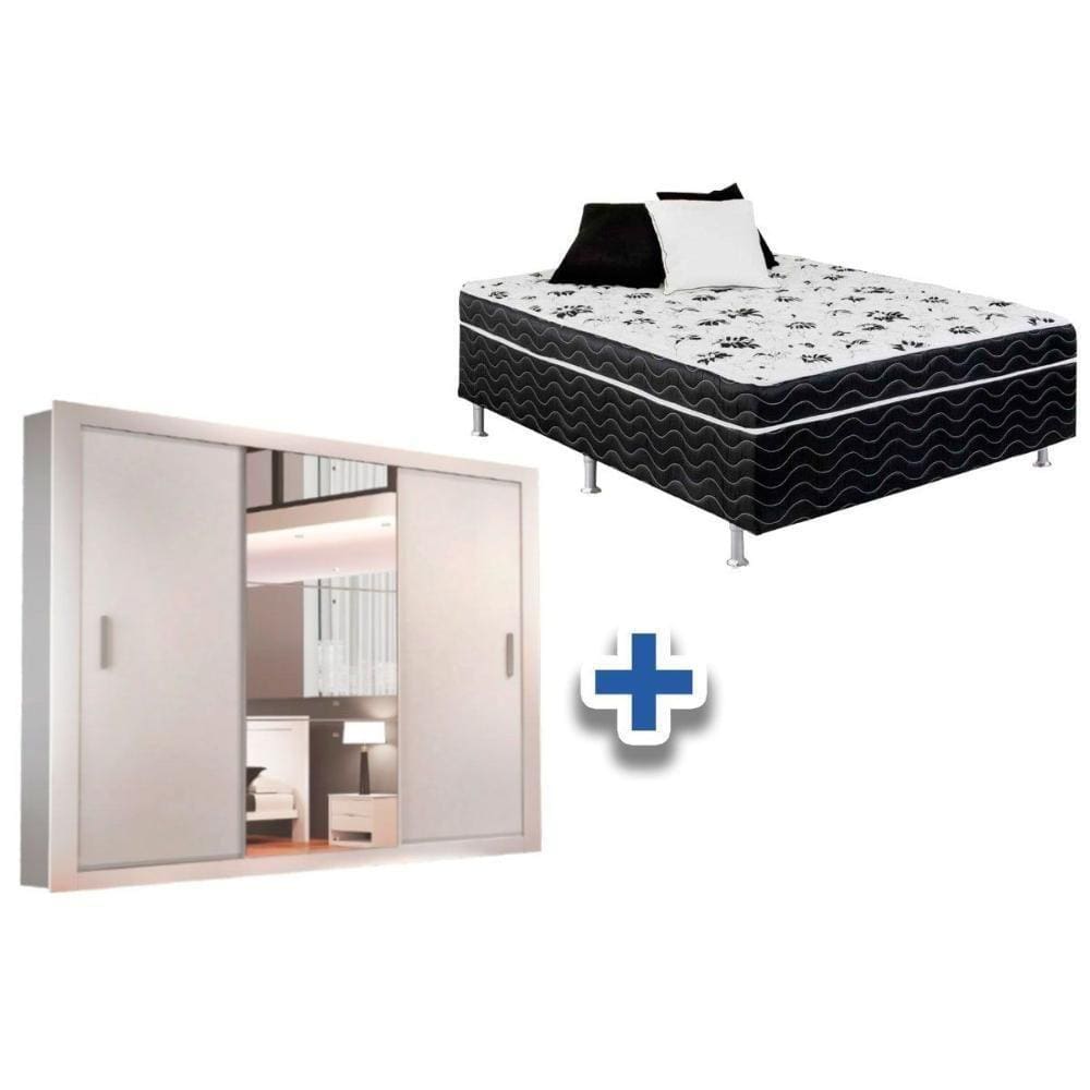 Cama Box Conjugada Casal Ortobom Union + Guarda Roupa Veneza Luxo Branco