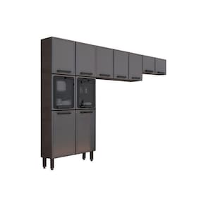 Kit De Cozinha Modulada 3 Peças Estilo (2 Armários + 1 Paneleiro) Cpt92 Cinza/grafite - Bertolini