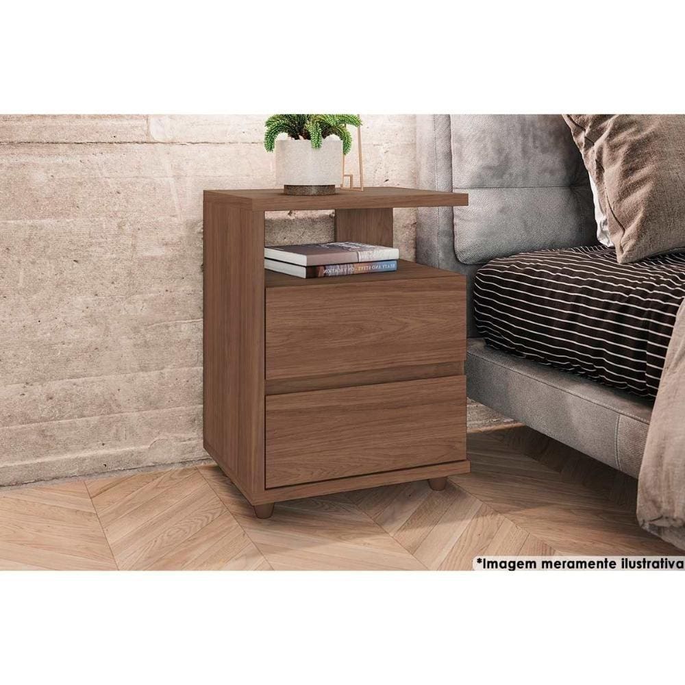 Mesa Cabeceira Campeche C/ 2 Gavetas Castanho - Henn