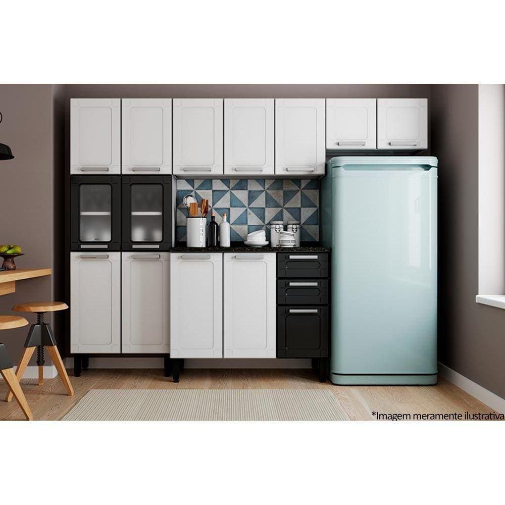 Cozinha Modulada Múltipla 4 Peças (2 Armários + 1 Balcão + 1 Paneleiro) C4p85 Branco/preto