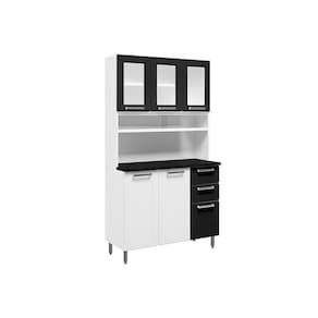 Kit De Cozinha Compacta Múltipla C/ 6 Portas (3 C/ Vidro) E 2 Gavetas 105cm Branco/preto