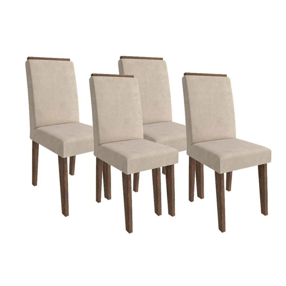 Cadeira Sala De Jantar Milena Kit 4 Un Marrocos/Suede Bege - Cimol