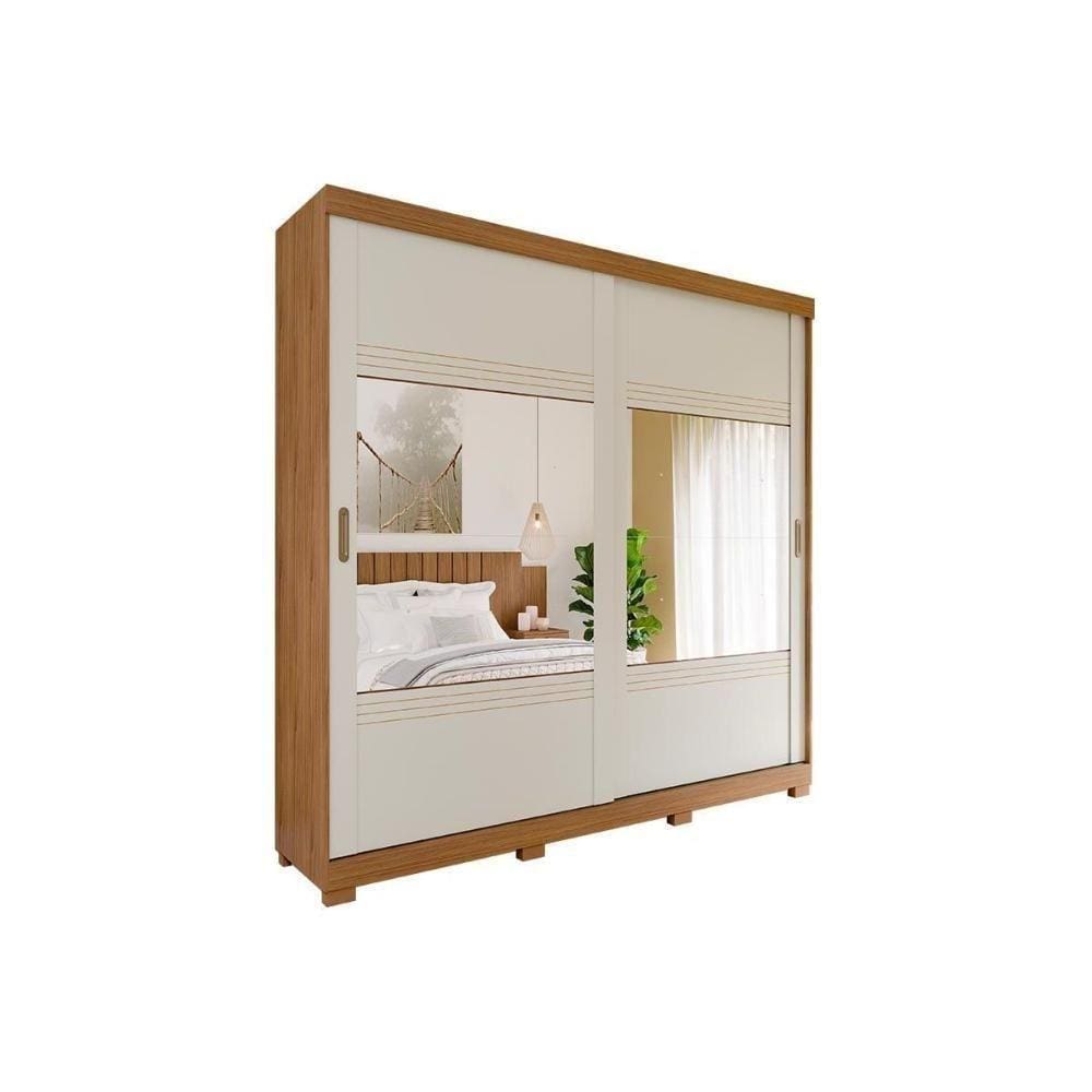 Guarda Roupa Casal 2 Portas E 4 Gavetas Ec/ 2 Espelhos E Pés Blumenau Avelã/Off White - Panan
