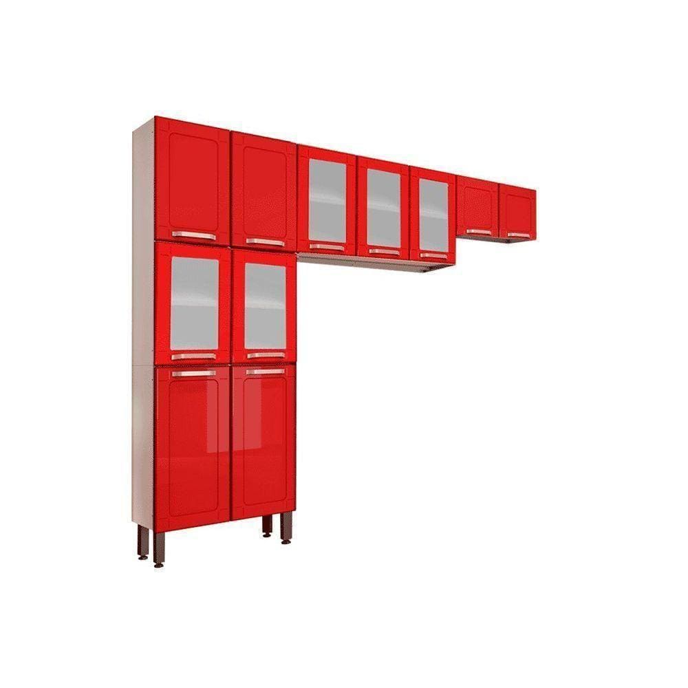 Kit De Cozinha Completa 3 Peças Colors (2 Armários + 1 Paneleiro) Cpt81 Branco/vermelho - Bertolini