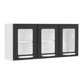 Armário Aéreo P/ Cozinha Evidence 7009 3 Portas C/vidro 120cm Branco/preto - Bertolini