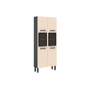 Paneleiro De Cozinha Estilo 7039 6 Portas (2 C/ Vidro) 80cm Cinza/grafite - Bertolini