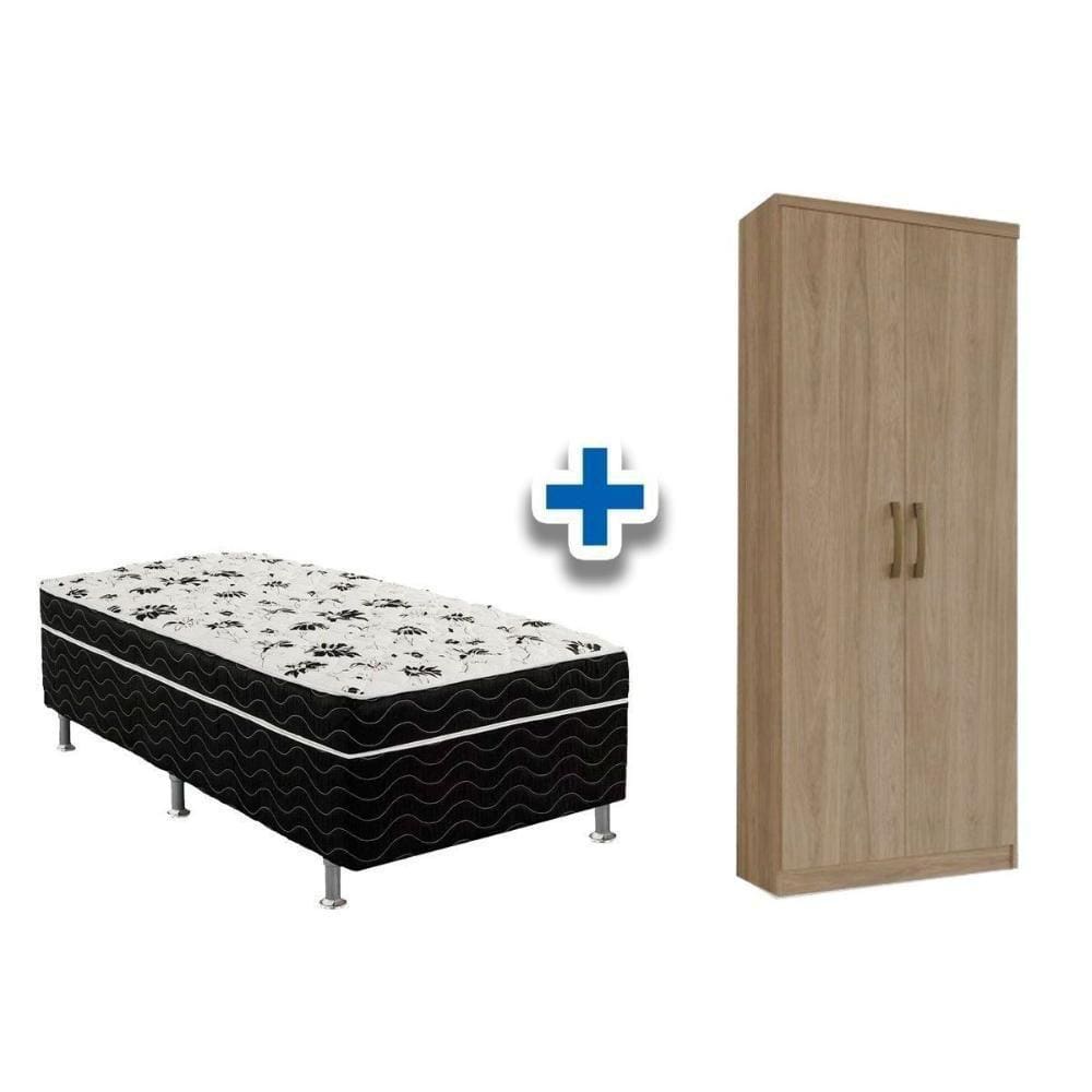 Cama Box Solteiro Conjugado Ortobom + Armário Multiuso Margarida Rústico