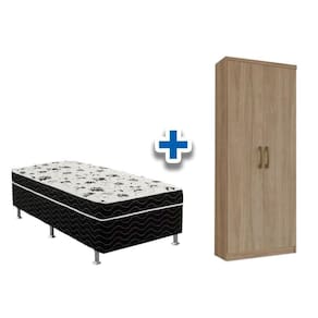 Cama Box Solteiro Conjugado Ortobom + Armário Multiuso Margarida Rústico