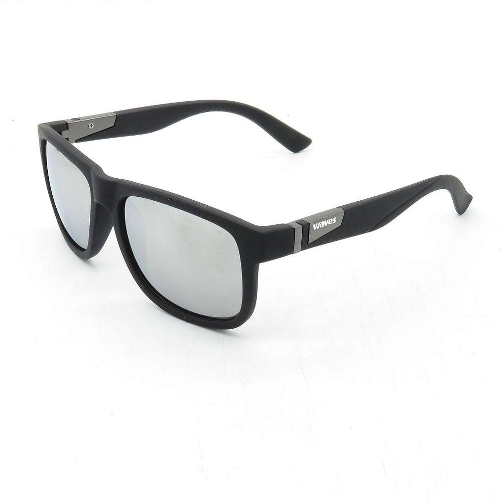 Óculos Solar WAVES Preto com lente Espelhada Prata - BLAEK MIRROR