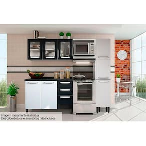 Kit De Cozinha 4 Peças (1 Armário + 1 Balcão + 1 Paneleiro + 1 Complemento) C4p48 Branco/preto