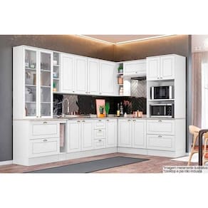 Cozinha Henn Americana 14Pçs (3 Armários + 4 Balcões + 1 Paneleiro + 6 Complementos) C14p02 Branco