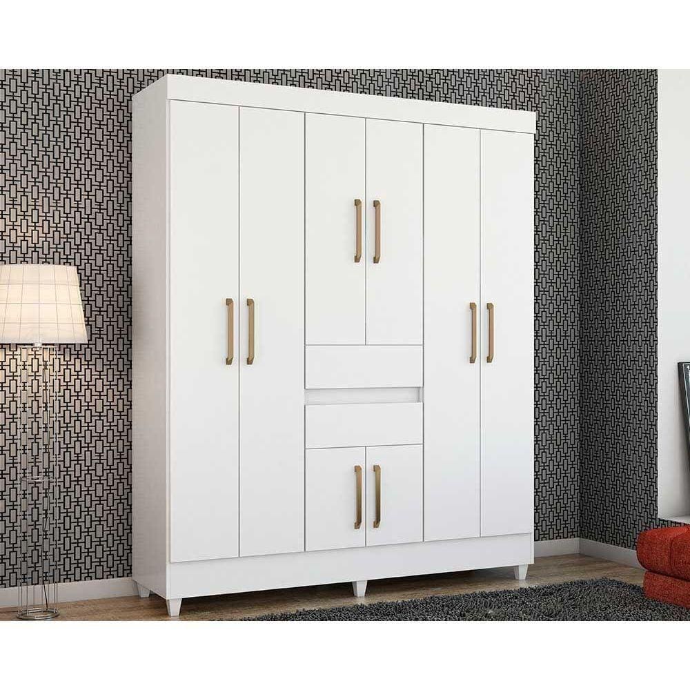 Guarda Roupa Solteiro 8 Portas E 2 Gavetas Munique Branco - Demóbile