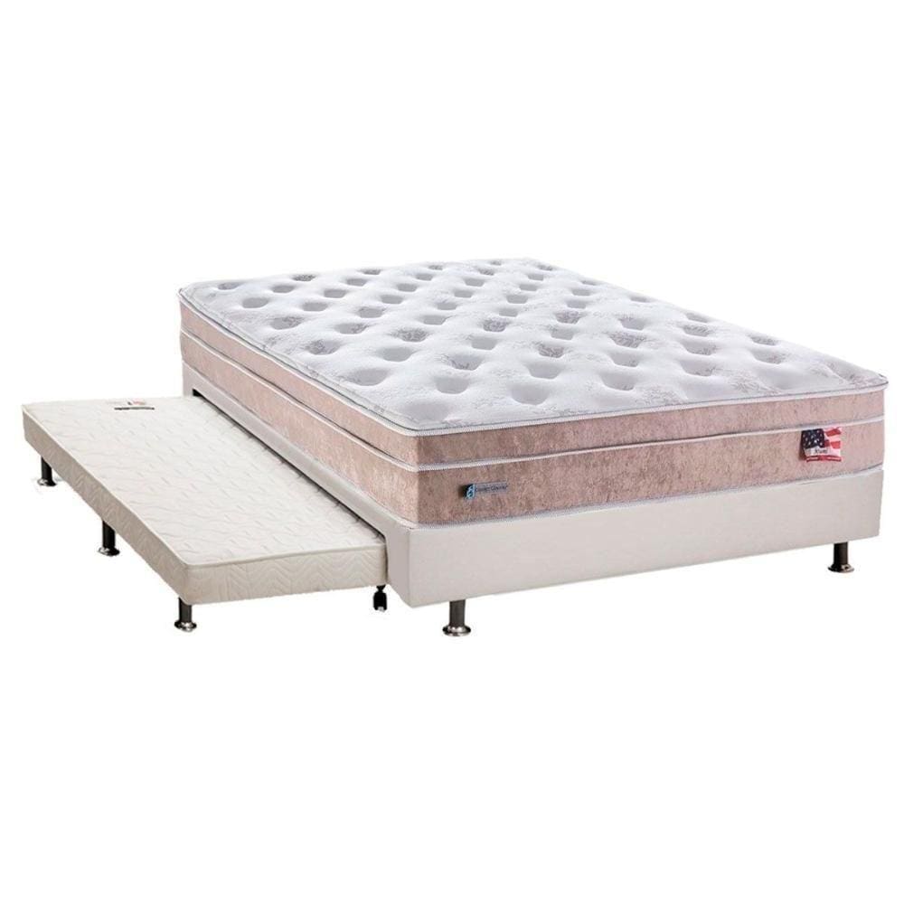 Cama Box C/Auxiliar Casal: Colchão Sealy Masterpocket Miami + Base Crc Courano Branco(138X188)