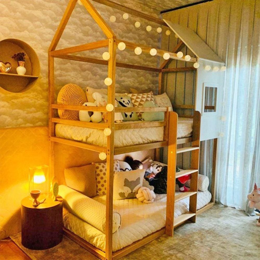 Beliche Infantil Casinha Janelinha Ludika Mobília Marroml Mel/Branco