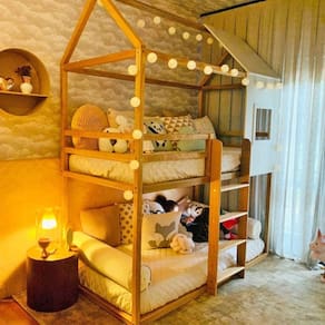Beliche Infantil Casinha Janelinha Ludika Mobília Marroml Mel/Branco