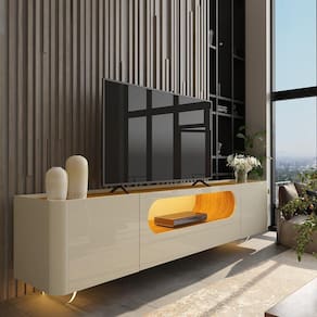 Rack para TV até 85 Polegadas com LED com Pés Vidro Nobre 210cm Off White/Marromle