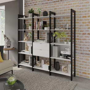 Estante Haia 14 Prateleiras 2 Gavetas Yescasa Preto/Branco