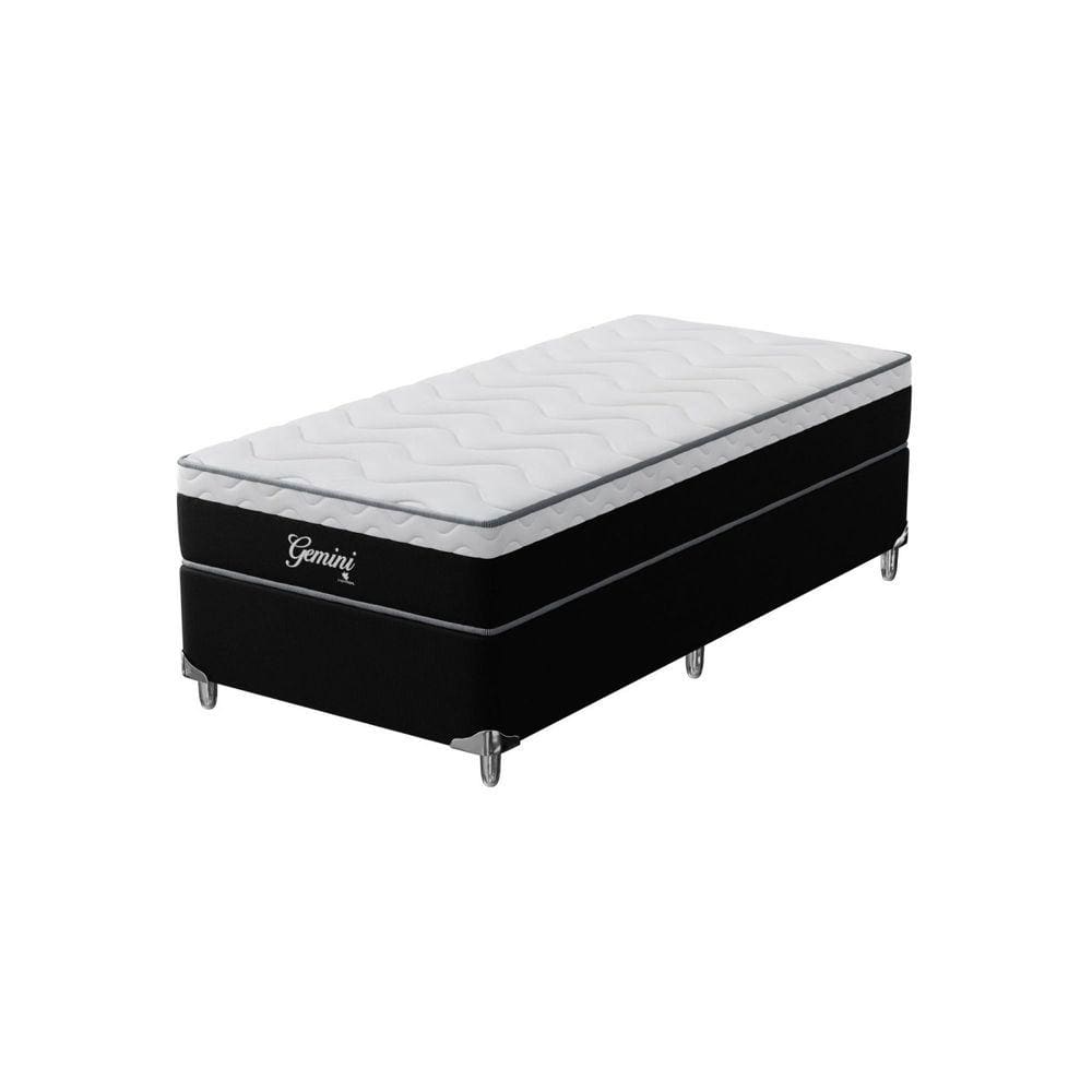 Cama Box Solteirão Gemini 96x203x68cm Molas Ensacadas Montreal Preto/Branco