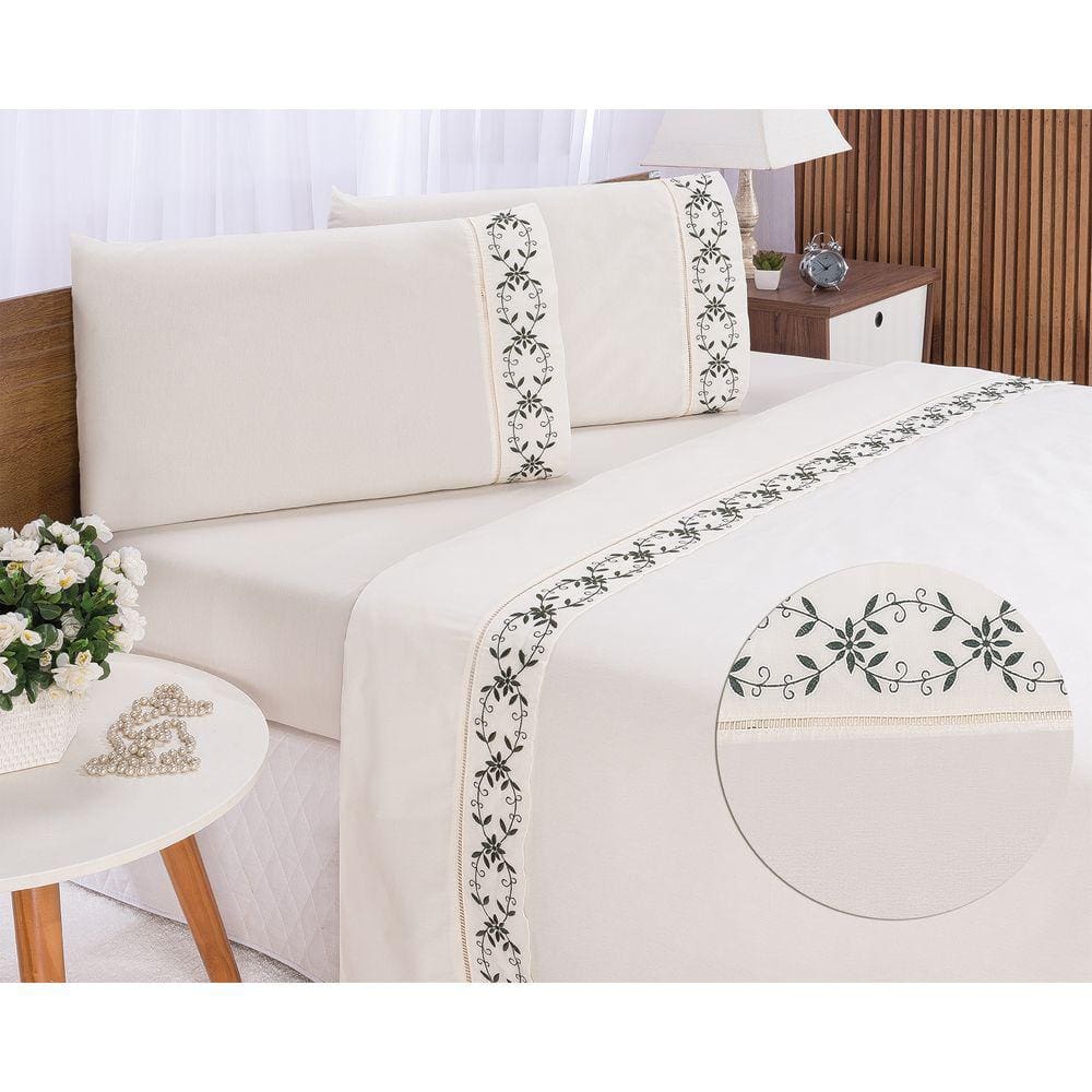 Jogo lençol Veneza quarto casal Queen bordado 4 peças 2fronha