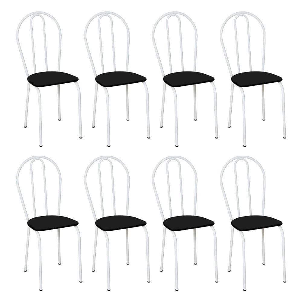 Kit 6 Cadeiras de Cozinha Texas Liso Preto Pés de Ferro Branco - Pallazio